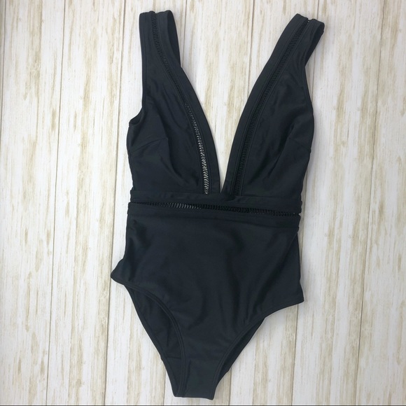 Ted Baker Starza Pointelle Deep V Swimsuit Black - Picture 3 of 8